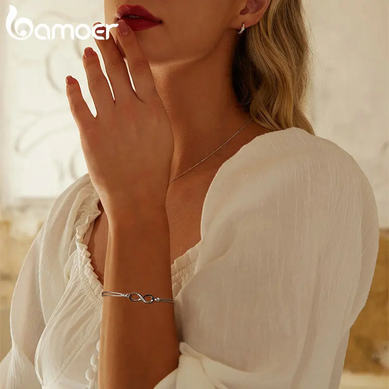 Bamoer 100% стерлингового серебра 925 пробы браслет Бесконечная любовь оригинальный