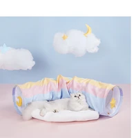 2 in 1 cat play tunnel bed foldable crinkle rainbow removable mat or pet cats kittens puppies rabbits bunnies ferrets