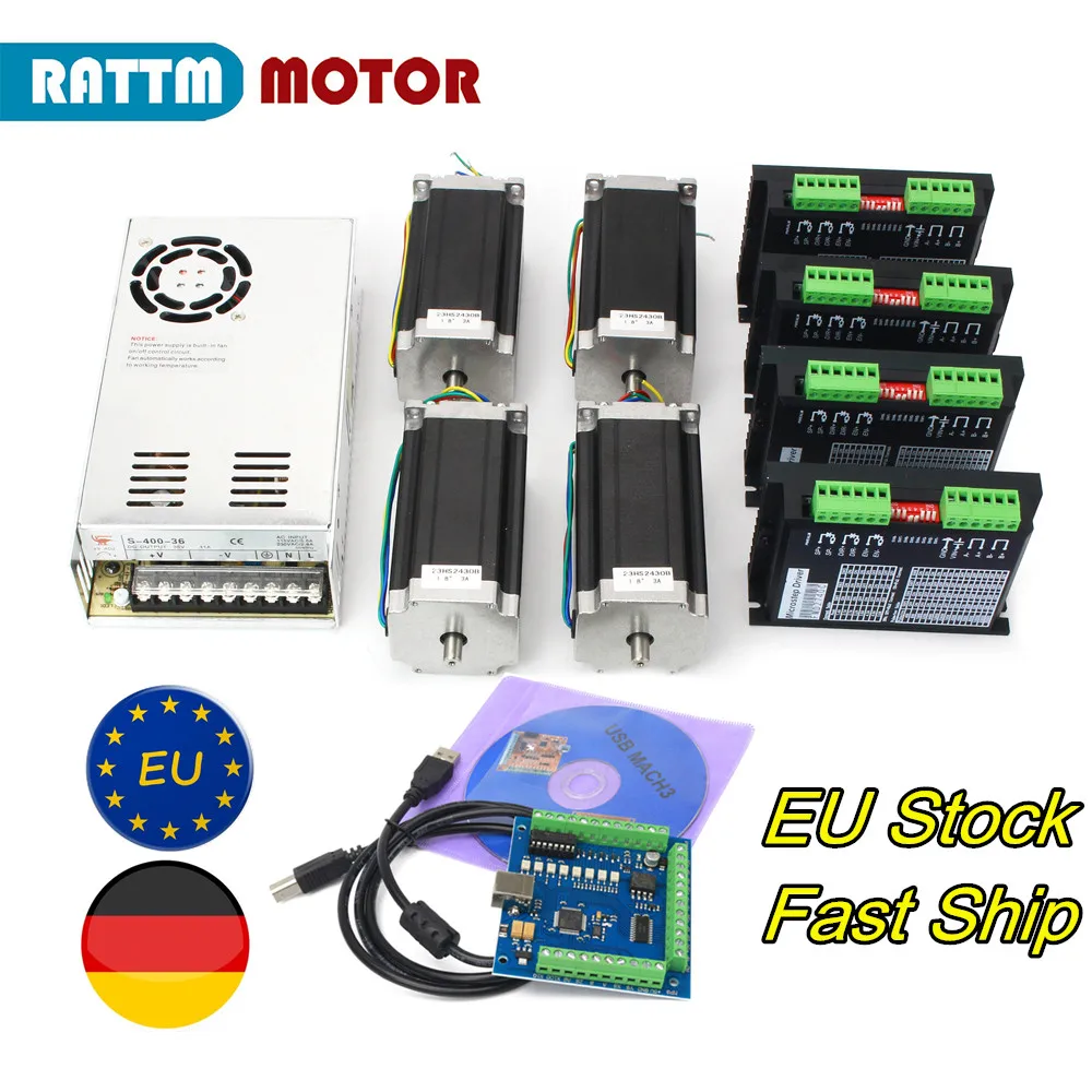 『 EU Stock 』 3/ 4 оси USB Mach3 контроллер комплект NEMA23 шаговый двигатель 112 мм/425oz-in 3A & CW5045 драйвер двигателя для маршрутизатора с ЧПУ