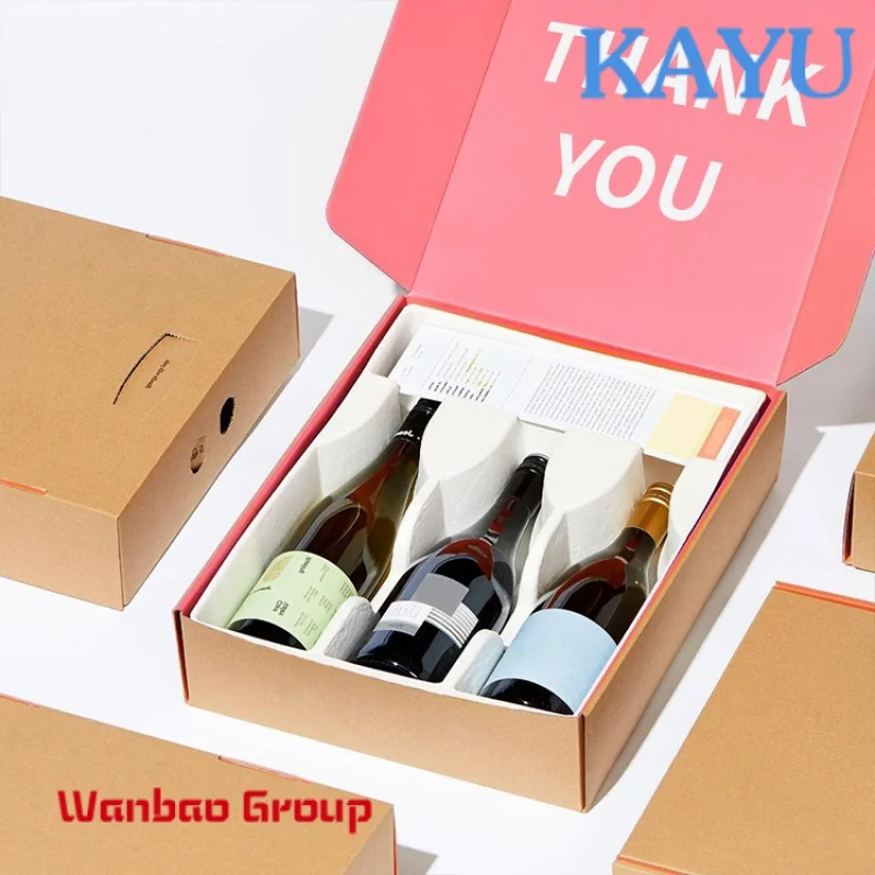 

Custom Recyclable custom wine bottle insert Kraft paper mailer packing cardboard shipping boxes Beer VODKA for gift packaging b