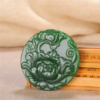 hetian green jade lotus pendant necklace chinese fashion jewelry natural jadeite hand carved charm amulet gifts for women men