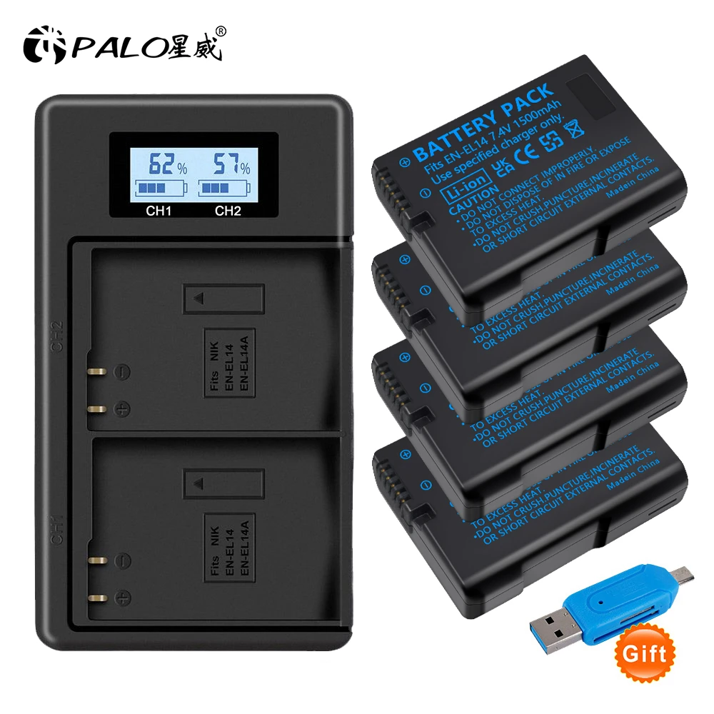 

PALO EN-EL14 EN EL14 EN EL14a Battery + USB LCD Dual Charger for Nikon D3100 D3200 D5100 D5200 DF P7000 P7100 P7200 P7700 P7800