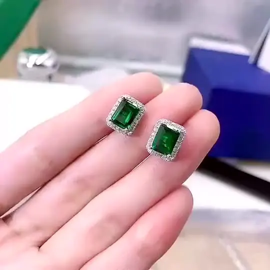 

2021 new S925 silver earrings retro emerald cut 6*8 fashion female jewelry 5A zircon factory direct sales