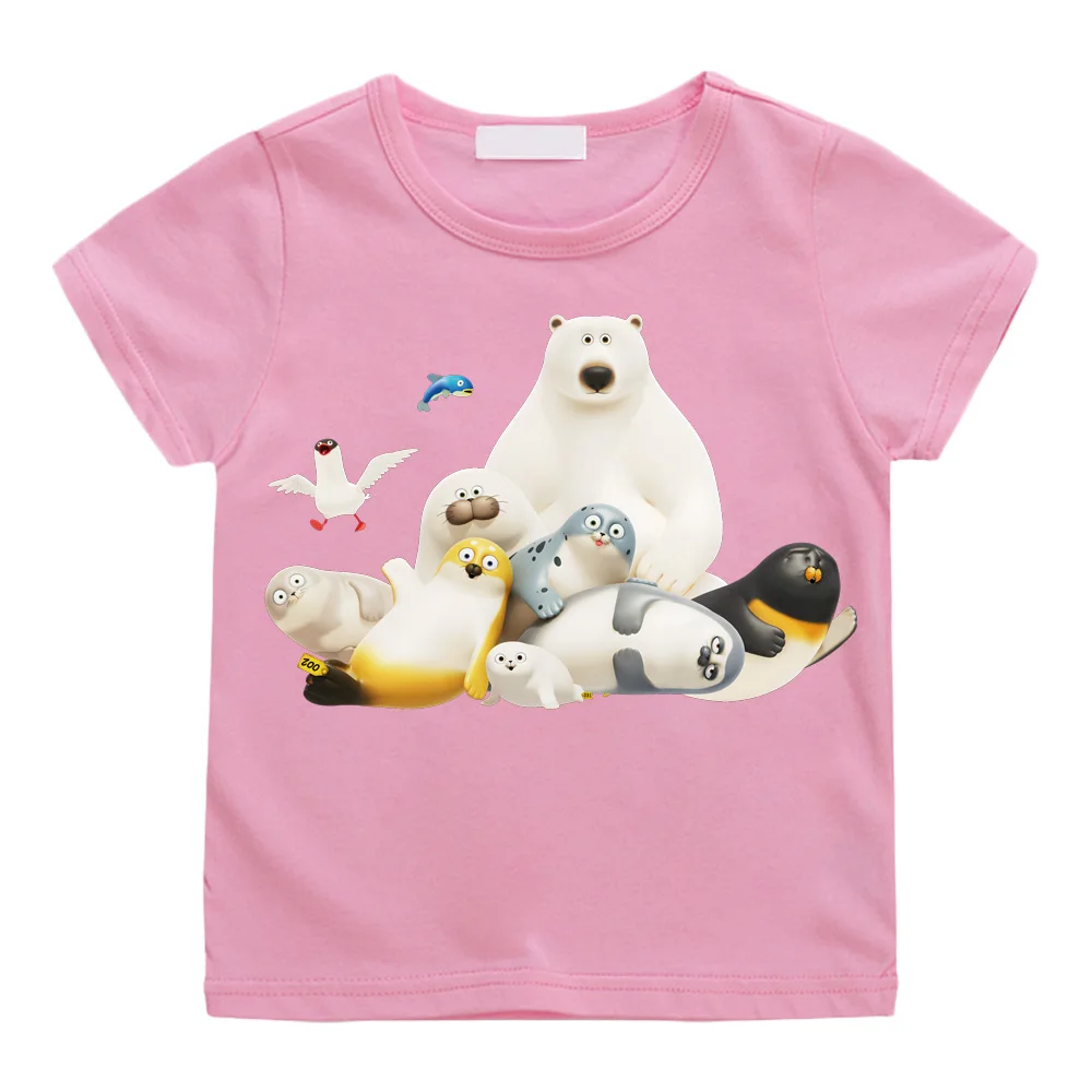 Фото Футболки SEALOOK SHOP с мультяшным принтом, милая футболка из 100% хлопка, детская футболка с круглым вырезом и рисунком для мальчиков и девочек, кавайная футболка №4