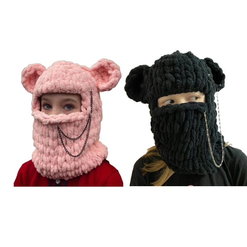 

Knitted Hat for Teenagers Adult Windproof Eye Exposed Hat Cartoon Bear Ear Shape Hat Keep Warm Windproof Cycling Hat