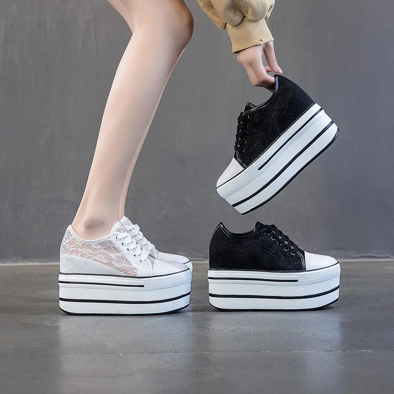 

10.5cm Genuine Leather Women Casual Shoes Platform Wedge Sneakers Spring Autumn Summer Air Mesh Shoes Flats Leisure Shoe