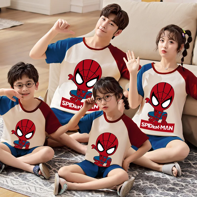 Spiderman Marvels Pajama Set Parent-child Family Pyjamas Cartoon Women Men Homewear Summer Sleepwear Kids Clothes
