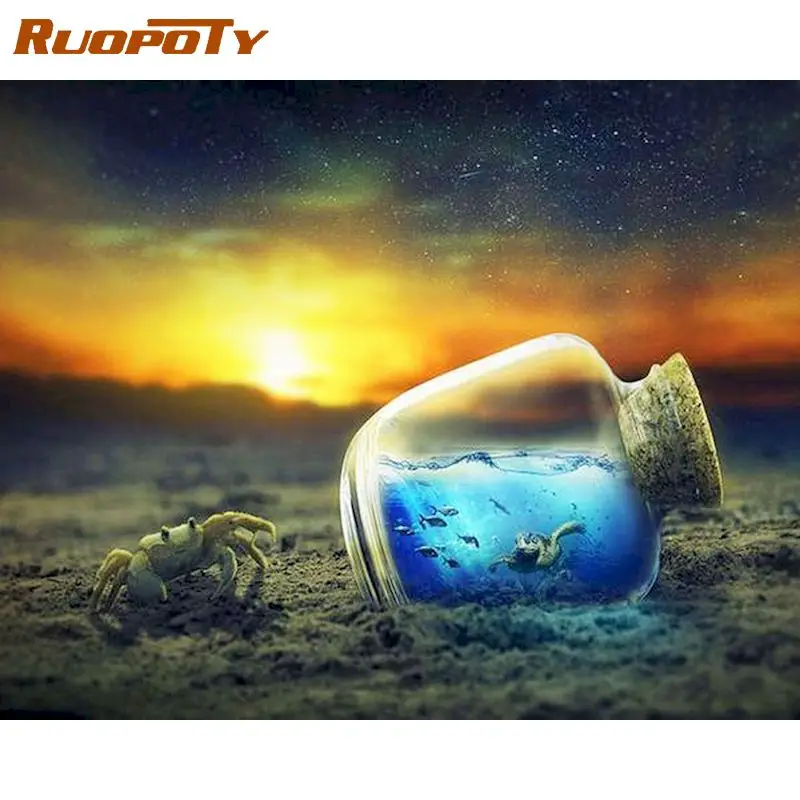

RUOPOTY Diamond Embroidery Mosaic Cup 5D Diamond Rhinestones Paintings Landscape Cross Stitch Kits Bedroom Decoration