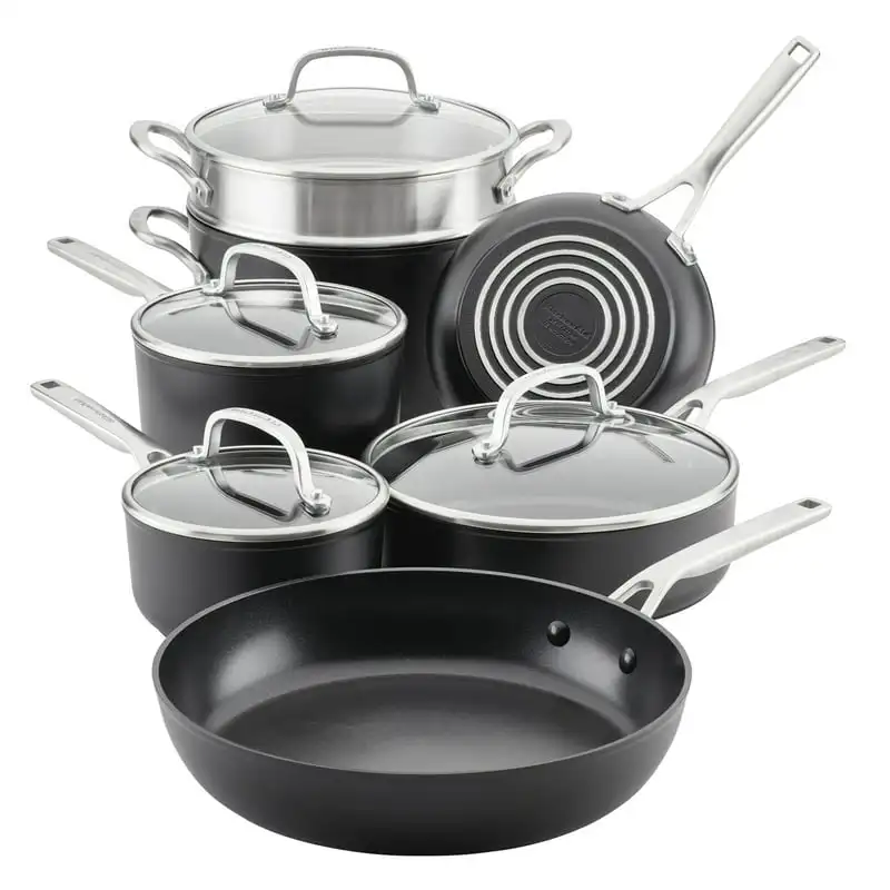 

Hard-Anodized Induction Nonstick Cookware Set, 11-Piece, Matte Black