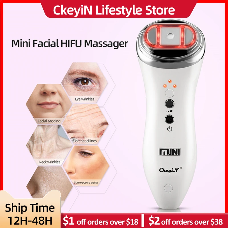 

CkeyiN HIFU Ultrasound Vibration Face Skin Tightening Portable RF Face Lifting Anti-aging Facial Toning Wrinkles Removing Device