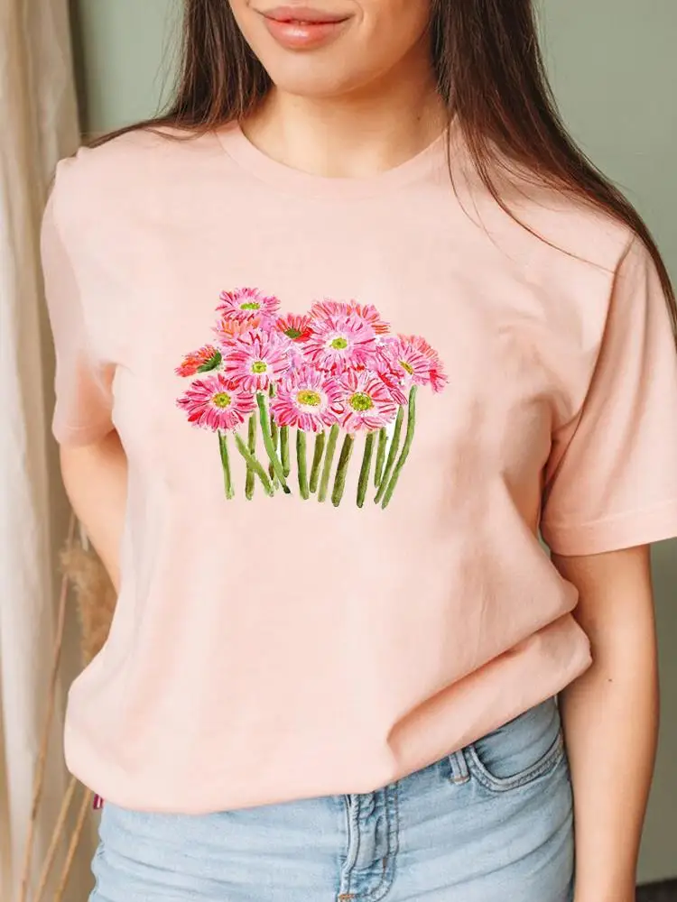 

Футболка женская летняя с рисунком, Модный повседневный топ с акварелью и милым цветочным принтом