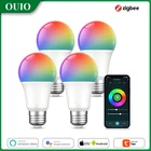 Светодиодсветильник лампа Tuya Zigbee, приглушаемая лампа с Wi-Fi, 15 Вт, RGB + WW + CW E27, для умного дома, с голосовым управлением, совместима с Alexa Google Home