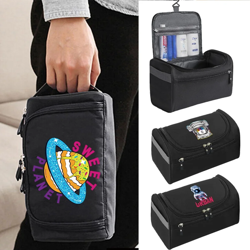 

Men Cosmetic Organizer Bag Functional Hanging Zipper Makeup Case Storage Pouch Toiletry Astronaut Pattern Make Up Wash Bag