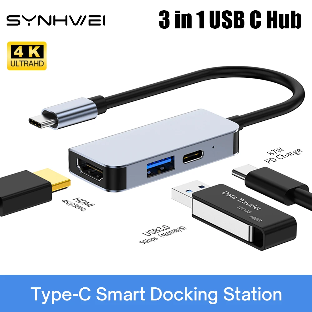 

USB C HUB Type C Splitter To 87W PD Charge HDMI 4K 30HZ USB 3.0 Adapter 3 Port Docking Station for MacBook Pro Air Ipad Xiaomi