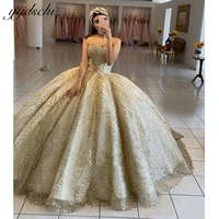 2022 gold strapless quinceanera dresses tulle lace up sequins sparkling ball gown birthday formal party gown robes de soir%c3%a9e