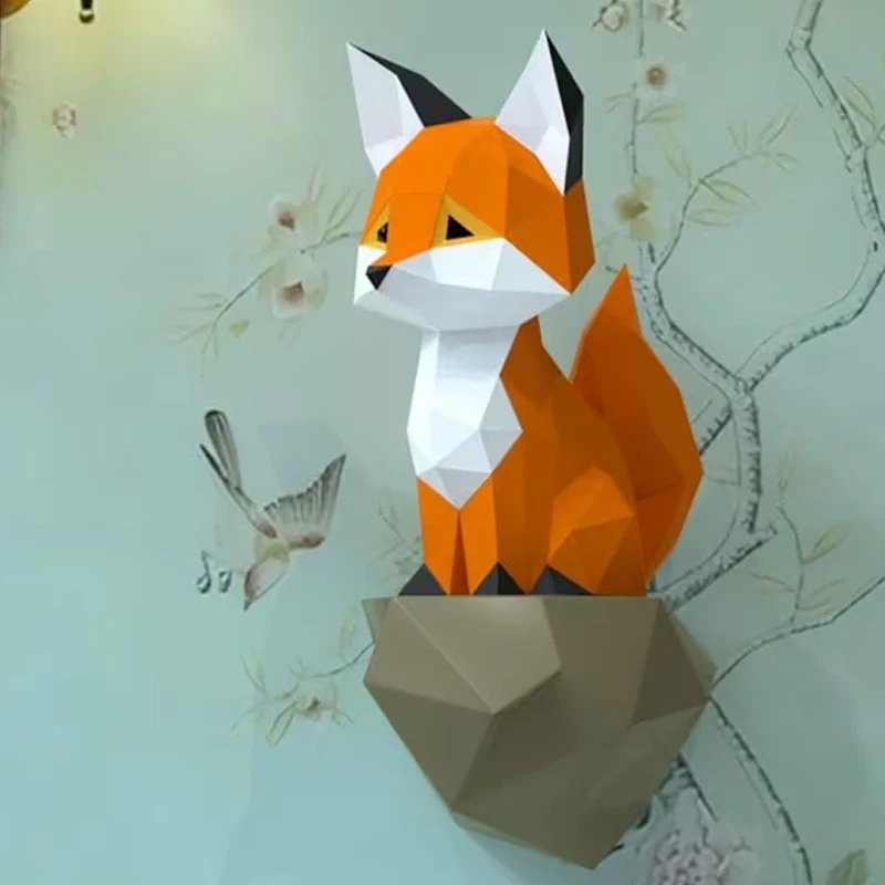 

3D Paper Models Small Foxes Small Animals on The Rocks Creative Decorative Ornaments Wall Hanging Children Living Room Window