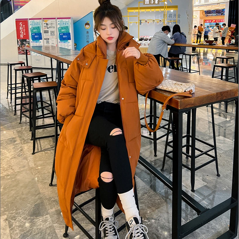 CCI 2022 Winter Long Coat Women Solid Hooded Parkas Jacket Thicken Warm Windproof Snow Wear Coat Fashion Casual Loose YJ022C