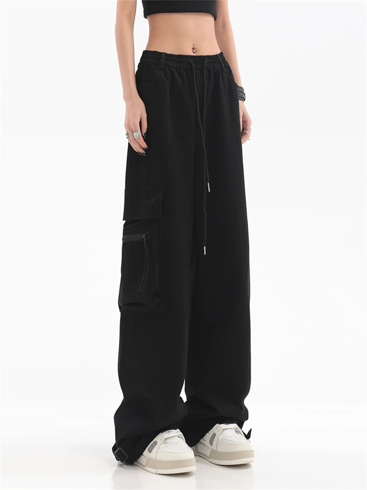 

2022 Autumn Korean Style Cargo Pants Black Women High Waist Pockets Pants Y2K 90S Baggy Trousers Vintage Stree wear Casual