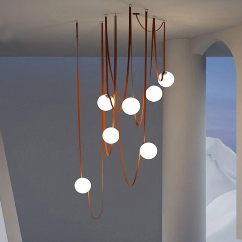 

Loft Duplex Stairwell Belt Chandelier Nordic Minimalist Restaurant Bar Lamp Wabi Sabi Villa Living Room Long Chandelier