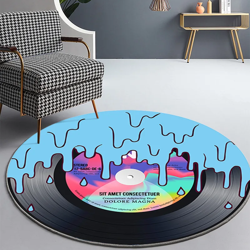 Round Carpet Music Vinyl Records 3D Printing Carpets for Living Room Bedroom Area Rugs Anti Slip Home Kitchen Hallway Runner Mat