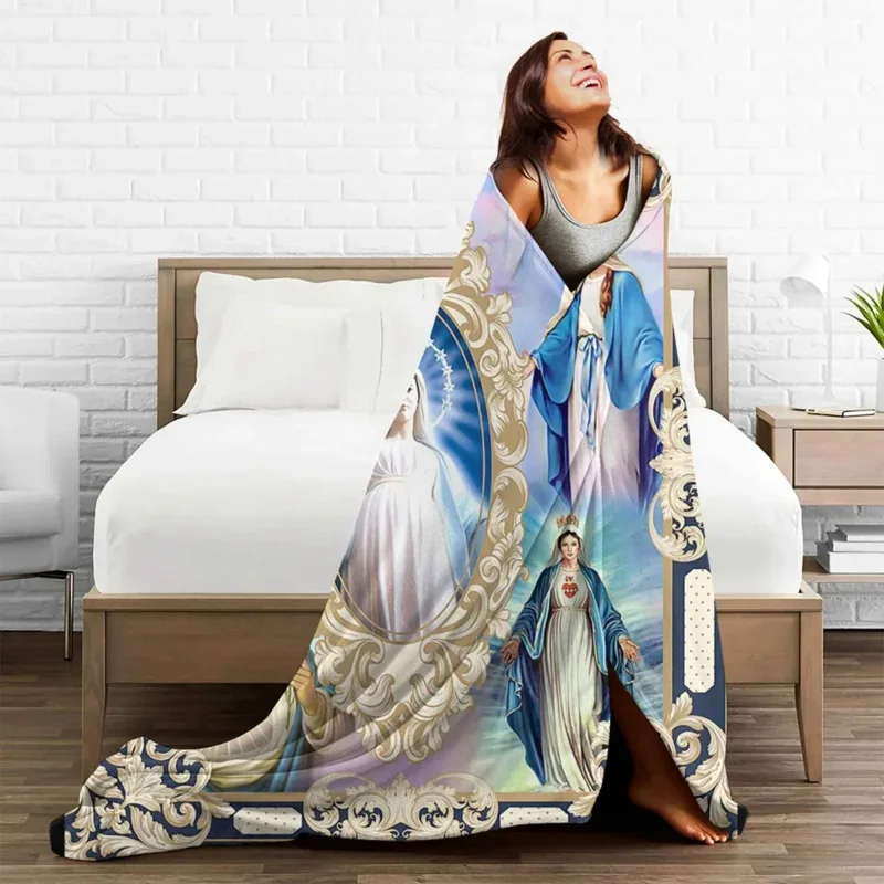 

Jesus Virgin Mary Christian Catholic Blankets Fleece Printed Breathable Super Warm Throw Blanket For Home Travel Bedding Throws