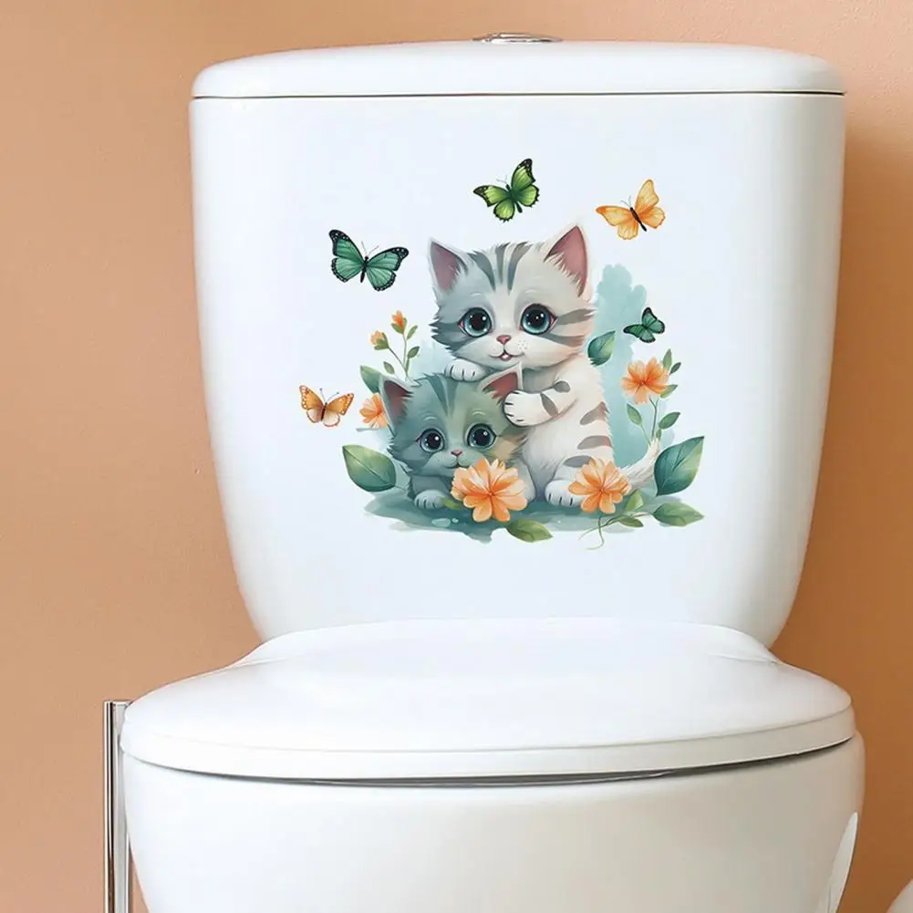 

Cartoon Cat Toilet Sticker Whimsical Cartoon Cat Butterflies Toilet Sticker Waterproof Pvc Wall Art for Room Bedroom Bathroom