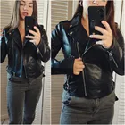 Женская куртка из искусственной кожи, черная однотонная байкерская куртка на молнии, Осень-зима 2022