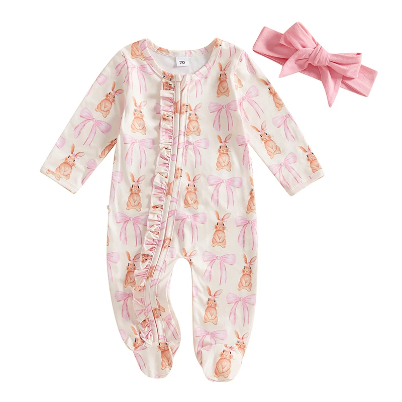 Боди для маленьких девочек с бантом и принтом кролика осенний комбинезон на