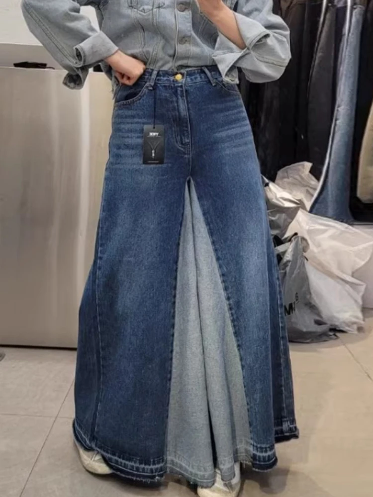 Корейские модные джинсы в стиле пэчворк с высокой талией весна-осень винтажные