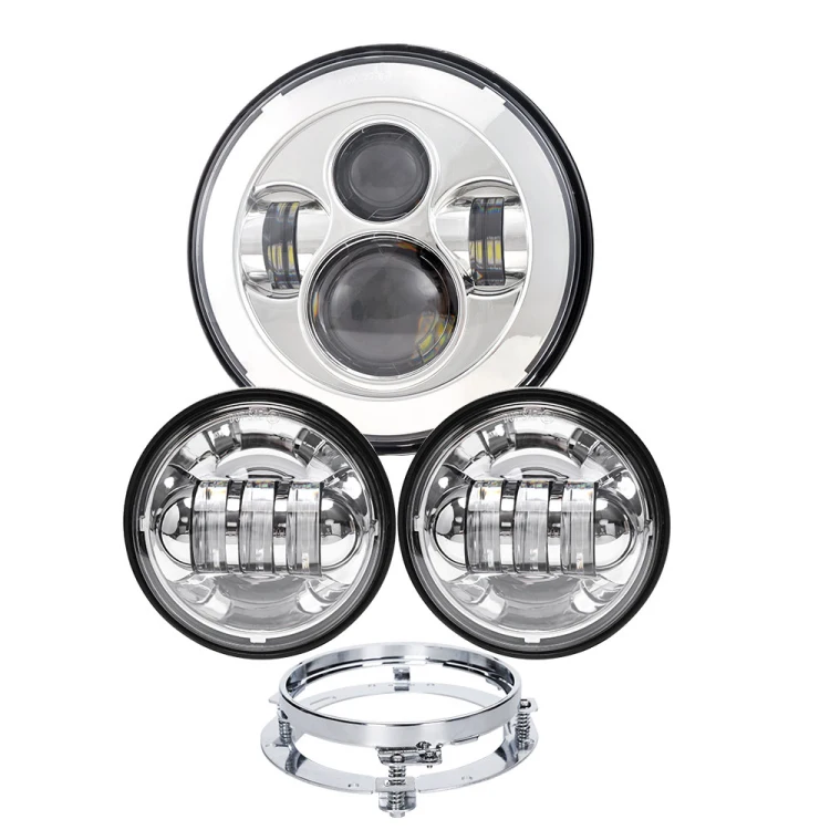 

7 Inch Round LED Headlight Bulb kit With 4.5 Inch Fog Lights Passing Lights 7" Mounting Ring for Harley
