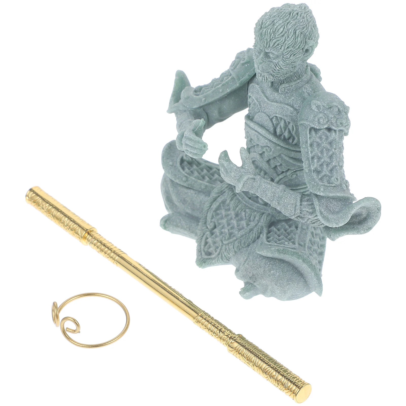 Реквизит для скульптуры Wukong Tea Pet Statues Китайский миф Sun-wukong Зеленый песчаник
