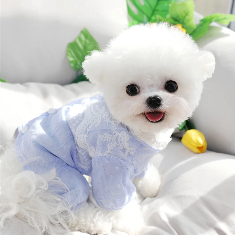 Teddy Clothes Summer Anti-drop Wool Cloth Home Clothes Pet Dog Four-legged Clothes Puppy Bag Belly Onesie Solid Color Dog Clothe