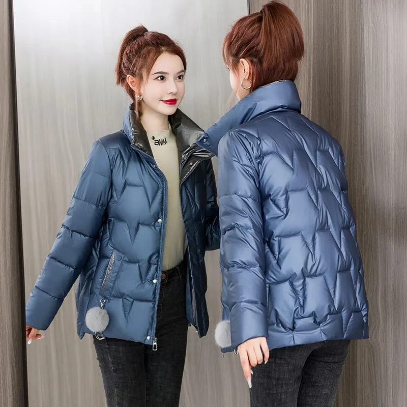 Winter Jacket Women Parkas Overcoat 2023 New Korean Short Glossy Down Cotton Jacket Parkas Female Casual Loose Outerwear