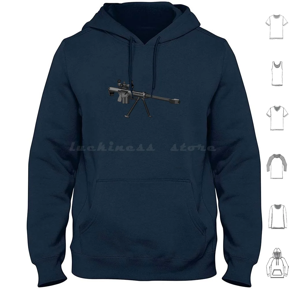 

50 Cal Hoodies Long Sleeve Grey Death Gun Dangerous Weapon 50 Barret Caliber