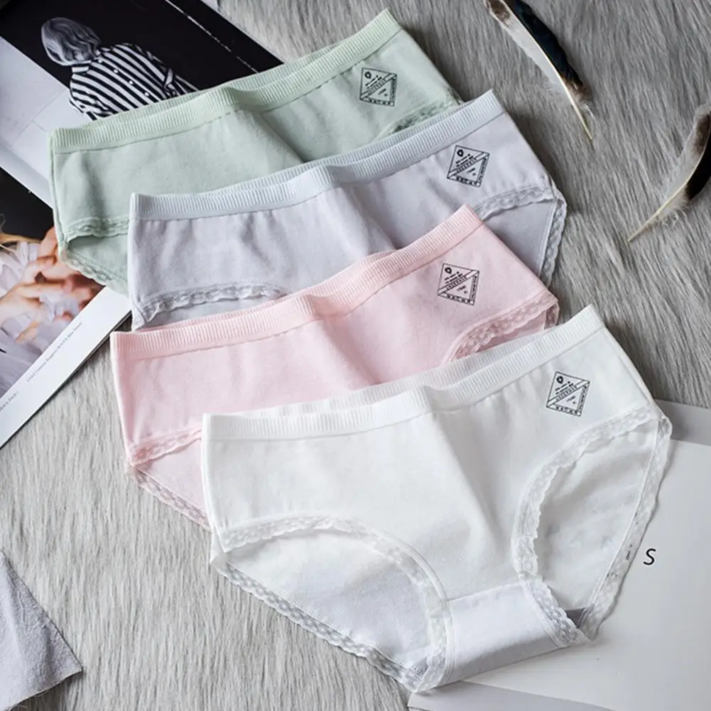 

5Pcs Women Briefs Printed Lace Butt Lift Plus Size Sexy Close Fit Cotton Underwewar Lady High Waist Panties Lingeries Underpants