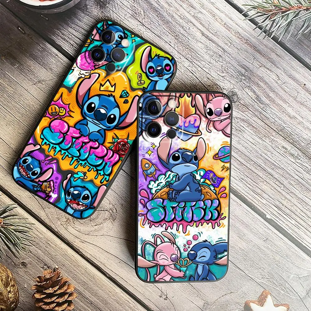 

Lilo Stitch Disney Anime Cute Phone Case For Apple iPhone 14 13 12 Mini 11 XS Pro Max X XR 8 7 6 Plus 5 SE 2020 Black Cover