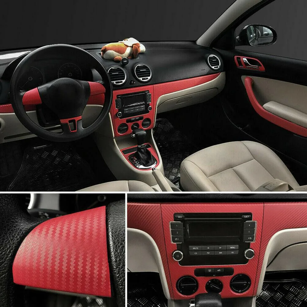 

High Quality 3D Car Flat Red Interior Accessories Panel Carbon Fiber Vinyl Packing Sticker DIY Waterproof Protector