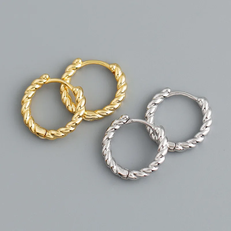 

OLIVINE 100% Genuine 925 Sterling Silver Simple Twist Rope Hoop Earrings For Women 18k Gold Plated Femme Fine Huggies Jewelry