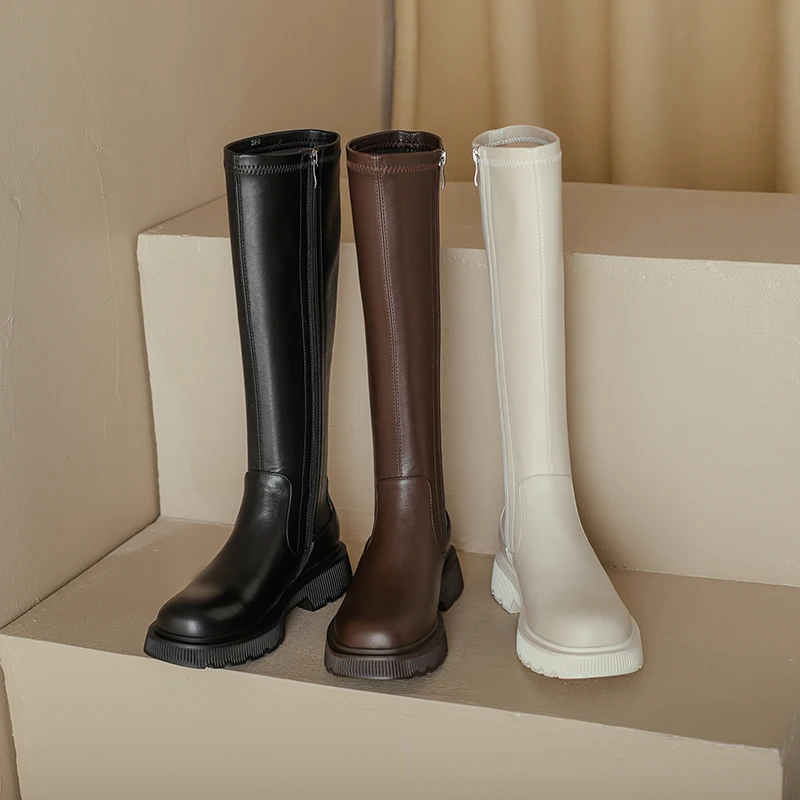 

Женские сапоги до колена из натуральной кожи, высокие эластичные сапоги из воловьей кожи, длина 22-25 см, В рыцарском стиле, Осень-зима 2022