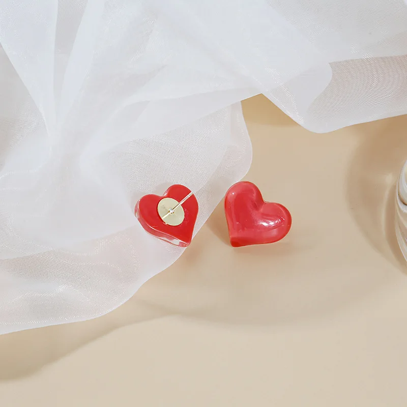 

New Korean Fashion Pink Heart Stud Earrings Small Glass Transparent Peach Heart Earrings for Women Girl Jewelry Gifts