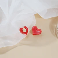 new korean fashion pink heart stud earrings small glass transparent peach heart earrings for women girl jewelry gifts