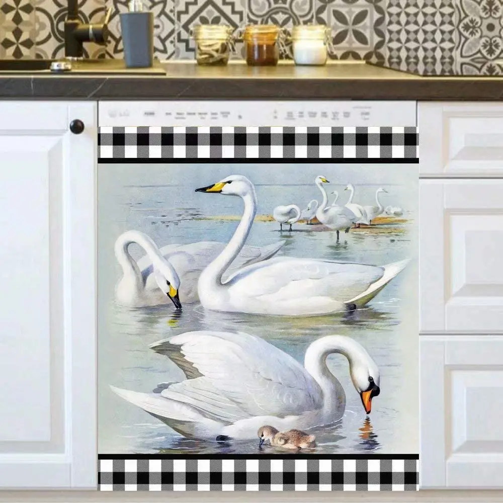 

Graceful Swan Magnetic Stickers, Dishwasher Door Cover, Kitchen Decorative Fridge Panel Decal Cover (Easily Trimmable 23" W x 26