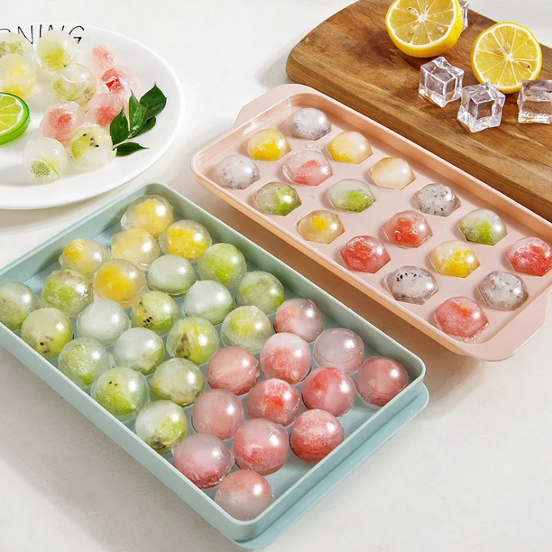 

Форма для льда круглой формы, многоразовая силиконовая форма для кубиков льда с крышками, 33 ячейки