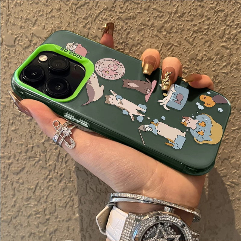 Funny Cute Doodle Cat IMD Hard Case For iPhone 16 ProMax 15 14 13 12 11 Pro Max XS X XR Plus Y2K Plating PC Bumper Back Cover