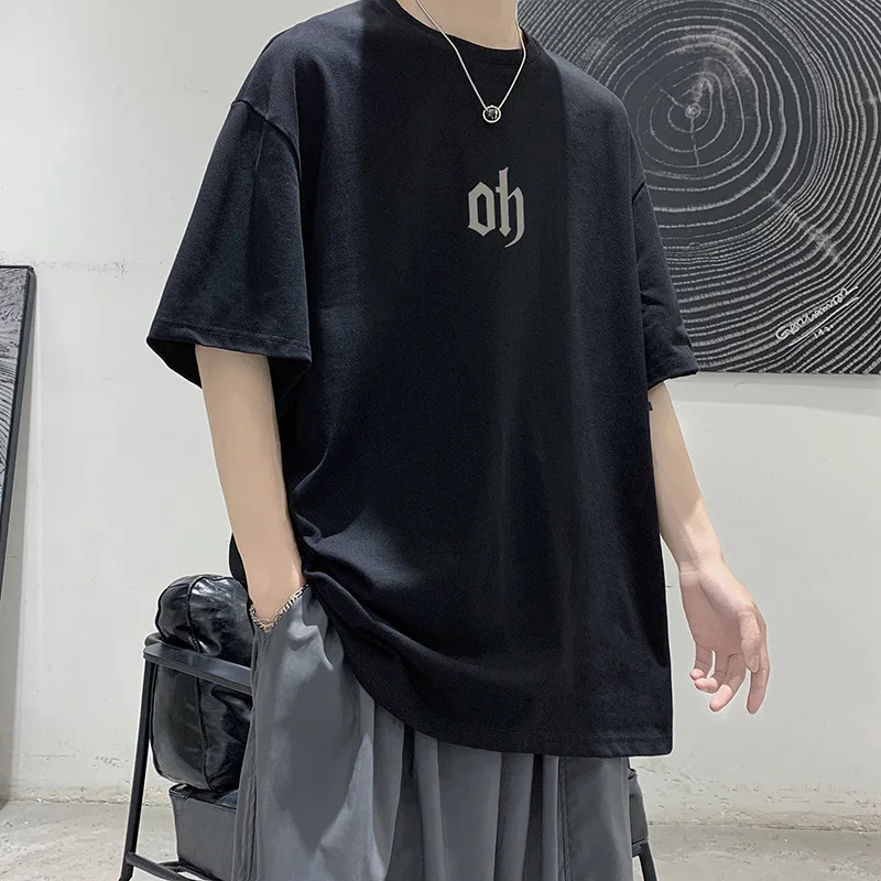 

Hong Kong style ins simple letter t-shirt men's Hong Kong style loose summer Korean t-shirt wild bottoming shirt top