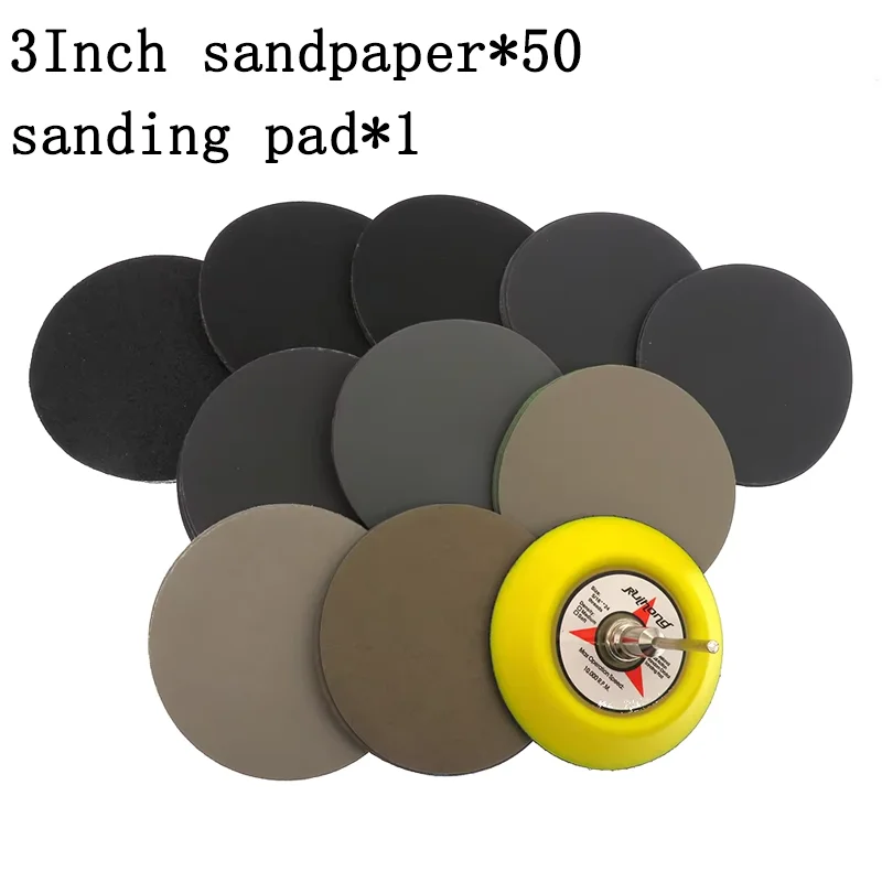 

1/50 шт. Ассортимент влажной и сухой наждачной бумаги, шлифовальный диск с зернистостью 80-7000, 3 дюйма, 75 мм, с крючком и петлей, шлифовальная подушечка для полировки дерева