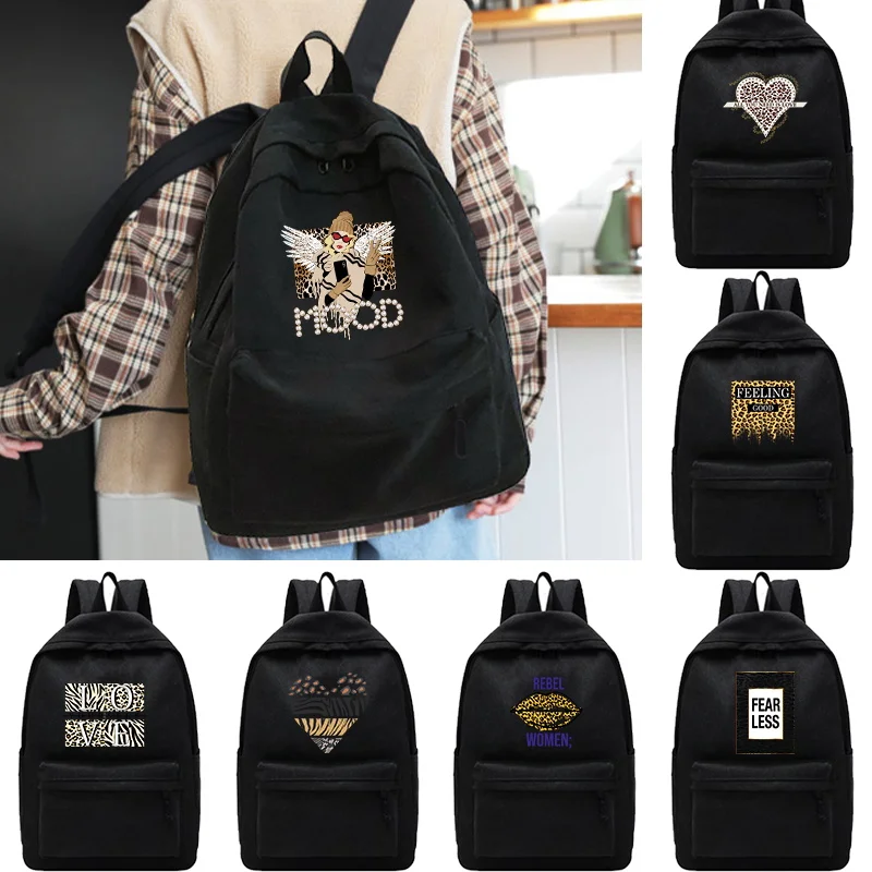 

Women's Large Capacity Travel Shoulder Backpacks Unisex Casual Backpack for Teenager Girls Bookbag Leopard Print Canvas Knapsack