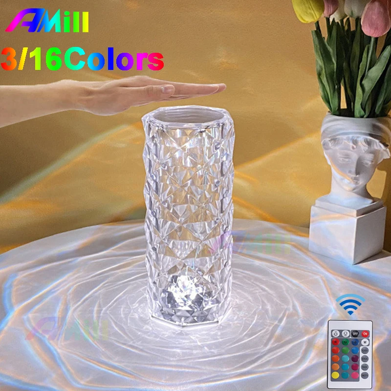 

Светодиодная кристаллическая настольная лампа, светильник в форме розы, сенсорный Регулируемый романтический ночник с алмазами, ночник с ...