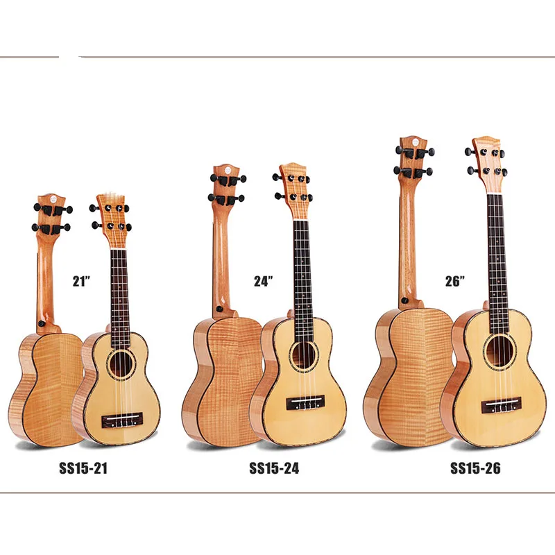

Spot Spruce Veneer Shining Yukrili 21-inch 24-inch 26-inch Hawaiian Quad ukulele