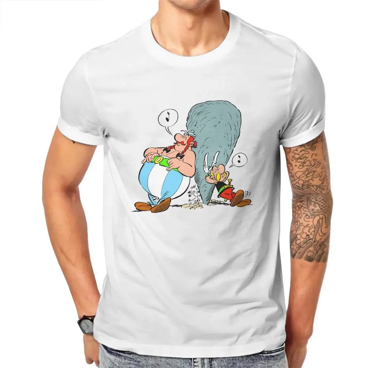 

The Adventures of Asterix And Obelix Cartoon T Shirts for Men Pure Cotton Funny T-Shirts Tee Shirt Short Sleeve Clothing Graphic